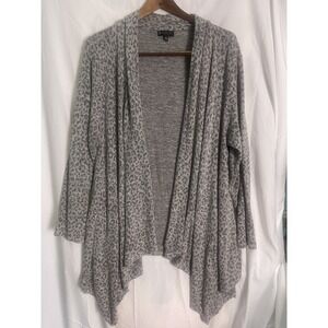 Collection by Bobeau Gray Leopard Print Open Front Cardigan Soft Stretch Knit 1X
